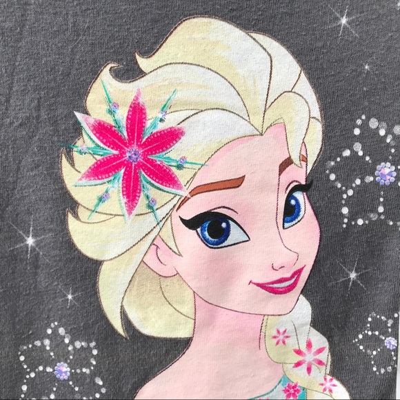 NEW Disney FROZEN Elsa Grey Tshirt Graphic Tee Short Sleeve Shirt Girls Top - Picture 3 of 6